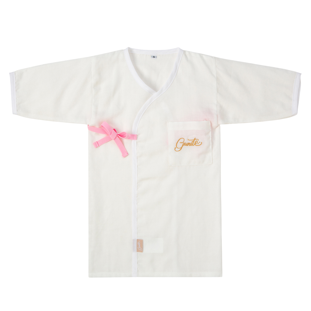 gunite極致棉柔美系列-成長型新生兒紗布衣｜S-M號(3M~3Y ) ｜粉帶白