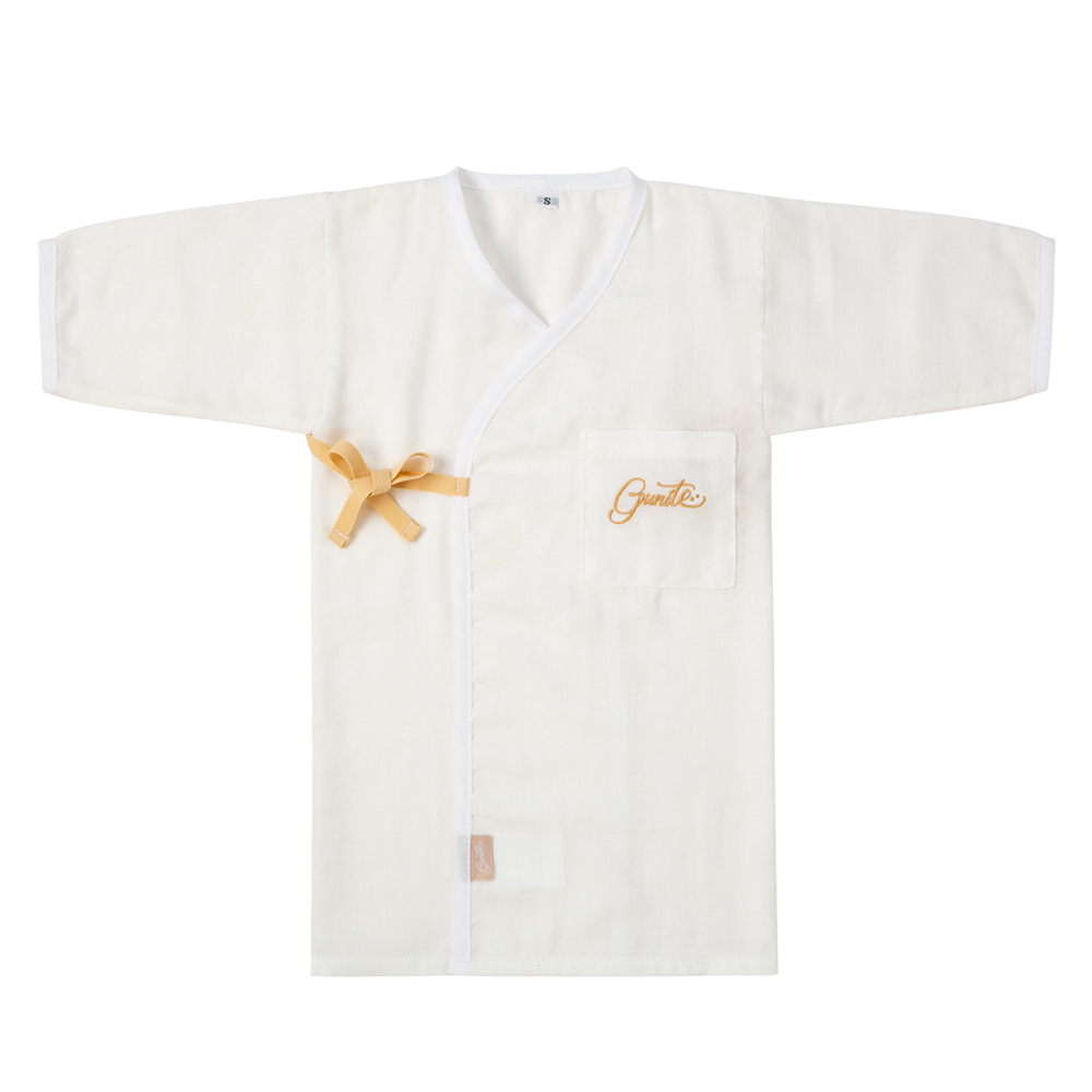 gunite極致棉柔美系列-成長型新生兒紗布衣｜S-M號(3M~3Y ) ｜米帶白