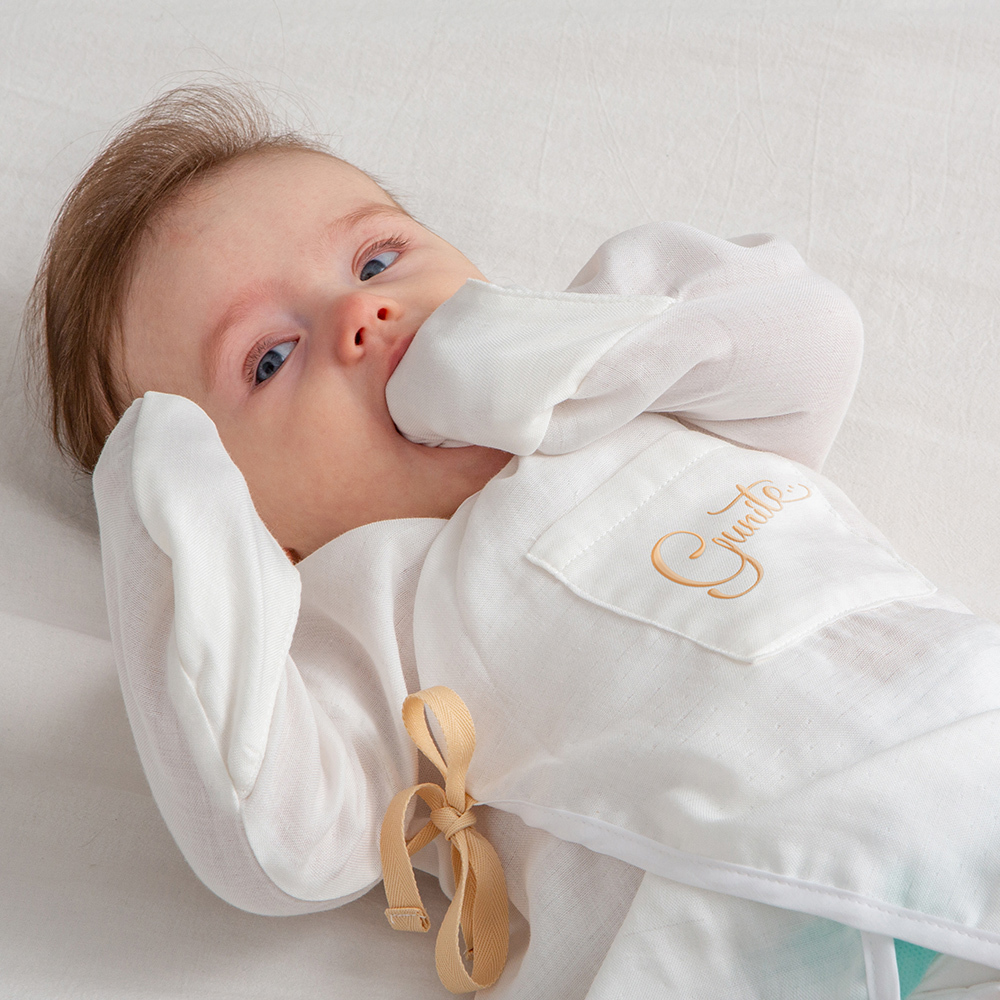 gunite極致棉柔美系列-成長型新生兒紗布衣｜S-M號(3M~3Y ) ｜米帶白