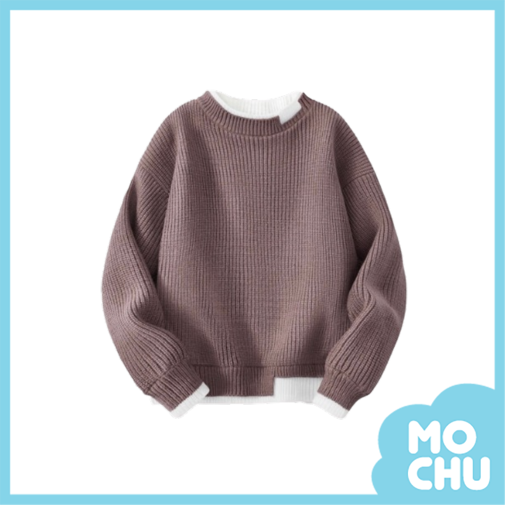 粗針織假兩件長袖上衣(二色)