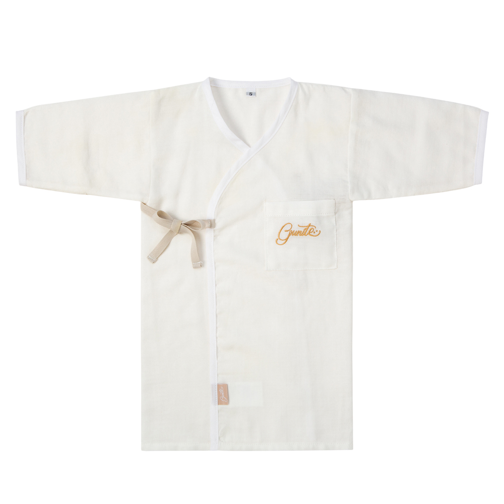 gunite極致棉柔美系列-成長型新生兒紗布衣｜S-M號(3M~3Y ) ｜灰帶白