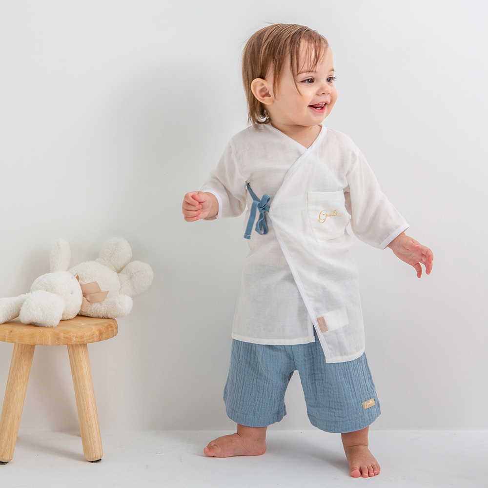 gunite極致棉柔美系列-成長型紗布褲｜透氣快乾｜S-M號(3M~5Y ) ｜療癒天藍