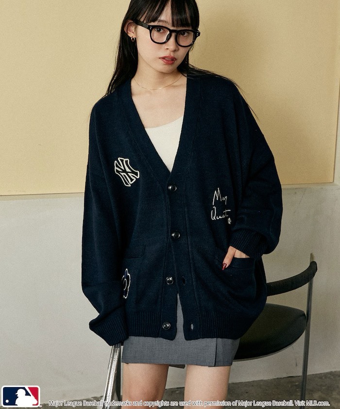 #日本代購 MARY QUANT X MLB 拼接針織開襟衫 三色