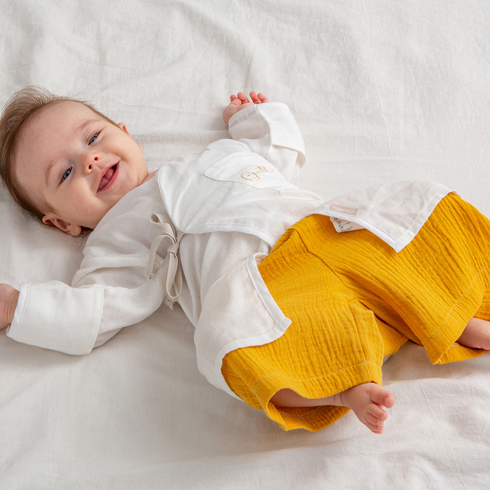 gunite極致棉柔美系列-成長型紗布褲｜透氣快乾｜S-M號(3M~5Y ) ｜質感金黃