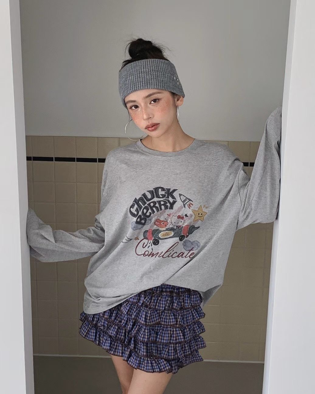 格子荷葉蛋糕裙