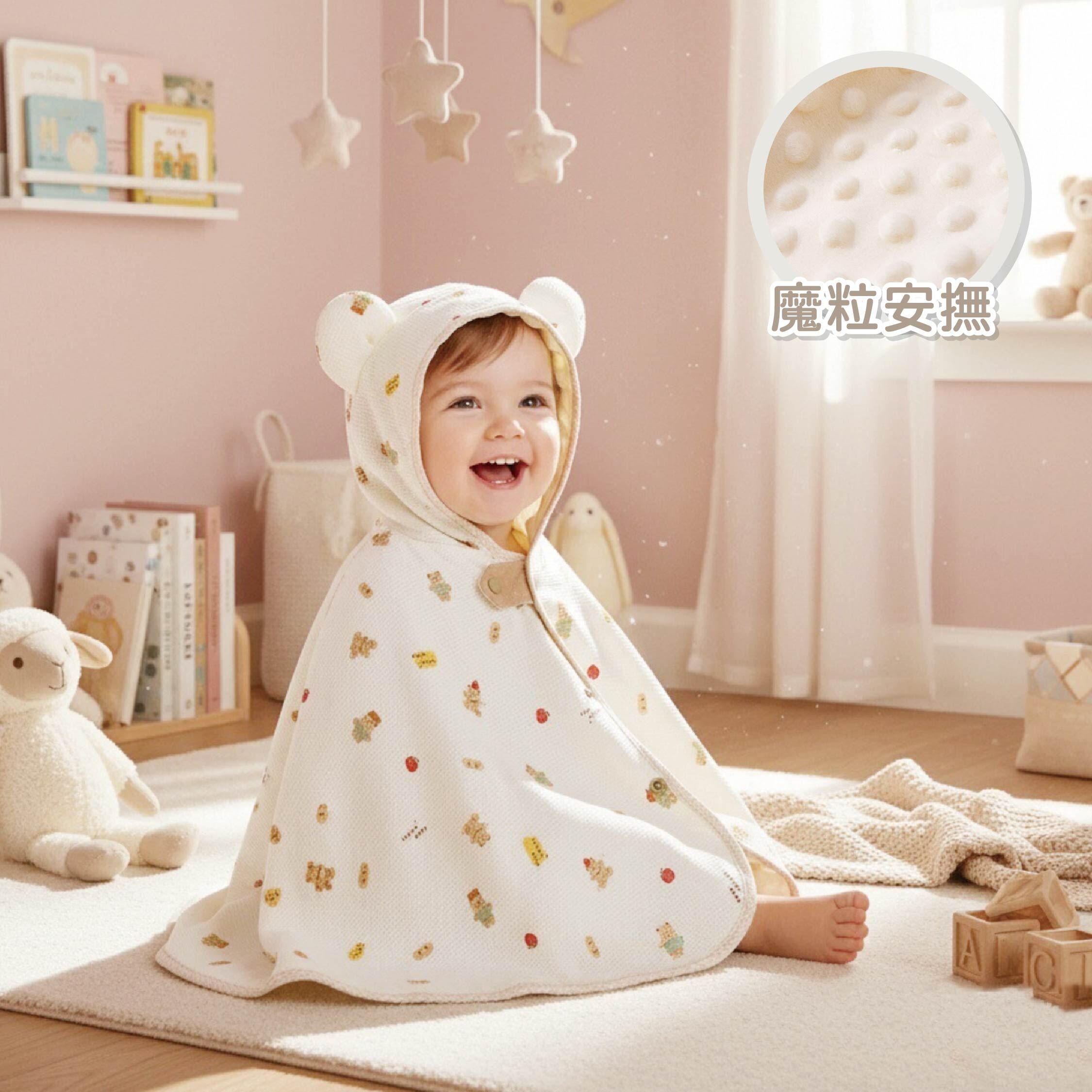 【JB0526】MIT原創蘋安小熊華夫格魔粒斗篷