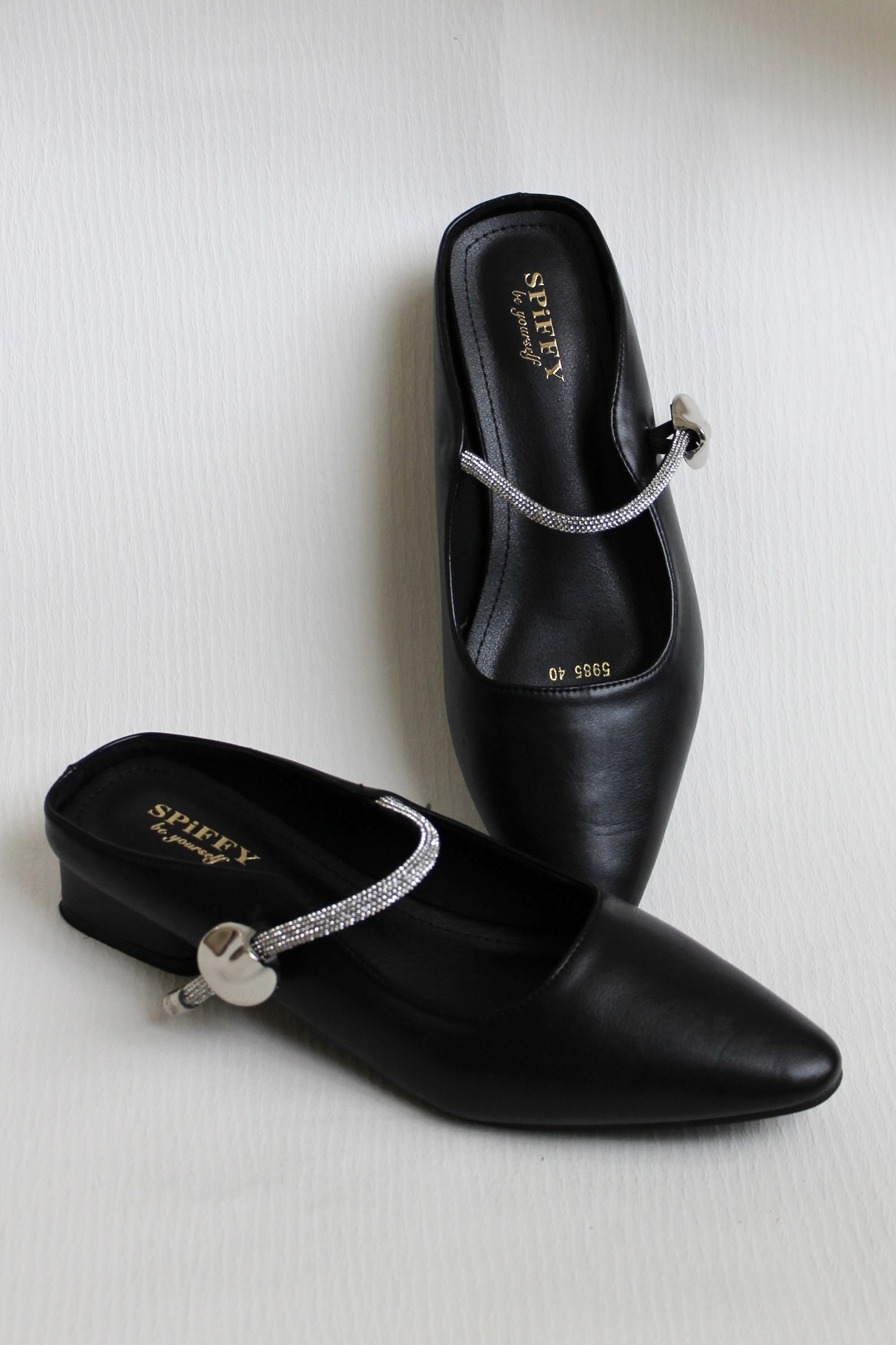 Cleona Crystal Embellished Mules in Black - SH086BLK