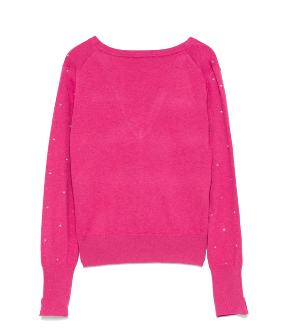 [S] DKNY V NECK SWEATER WITH STUDS,FESTIVE PINK HEATHER, DJ4R0438-J0J [FINAL SALE] (SD1227)