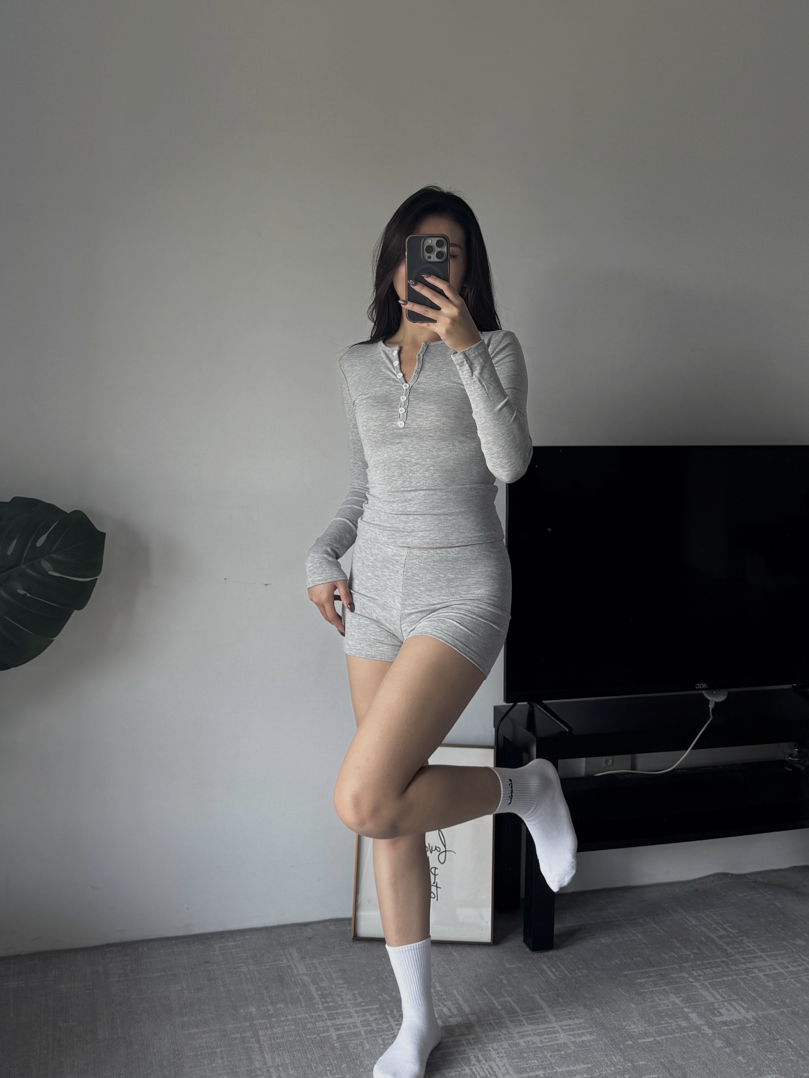 居家外穿都適合🛋️排扣長袖包臀短褲套裝(3色)