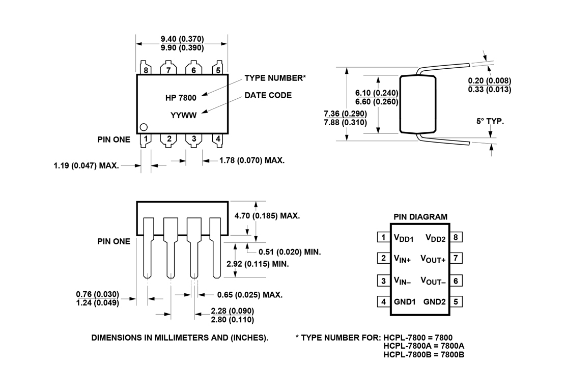 HCPL-7800,尺寸規格