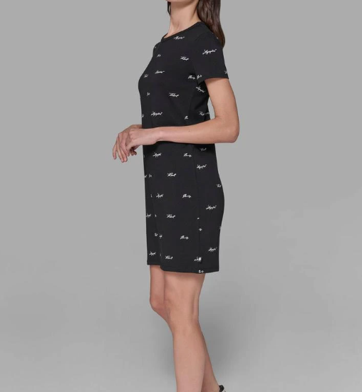 [S] KARL LAGERFELD KARL SIGNATURE T-SHIRT DRESS,BLACK, L4JD7435-BLK (SKL1281)