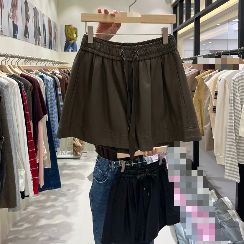 寬綁帶PU短褲