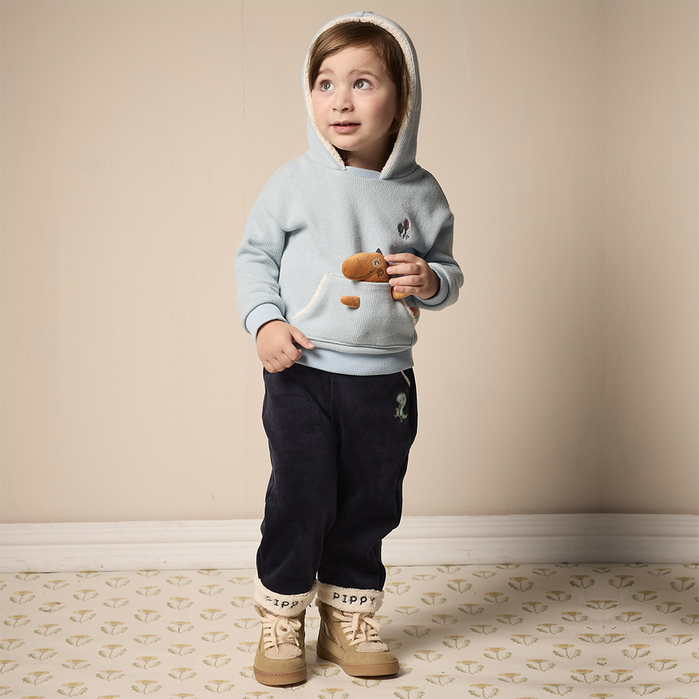 PIPPY 萌萌可拆式立體小恐龍玩偶暖暖連帽長袖上衣  藍