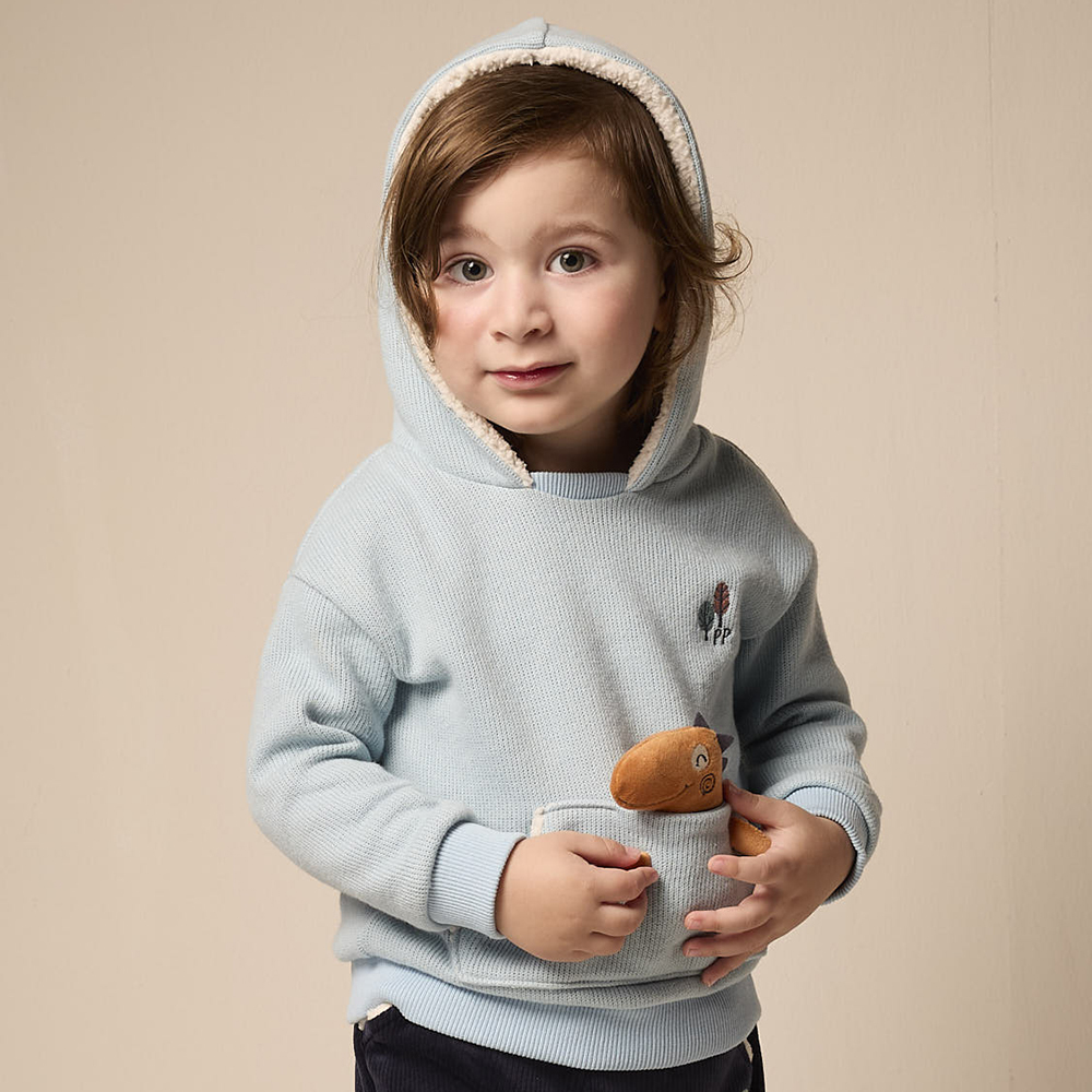 PIPPY 萌萌可拆式立體小恐龍玩偶暖暖連帽長袖上衣  藍