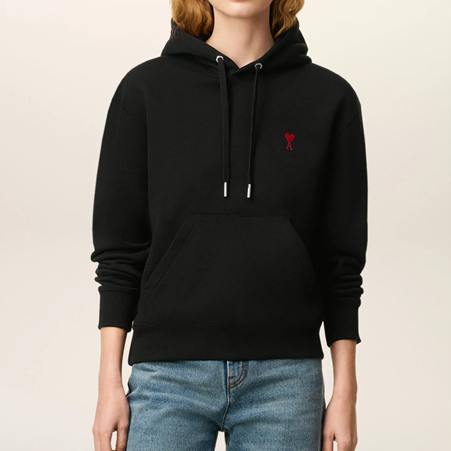 1FF1006-116 AMI Cotton Ami De Coeur Hoodie Black #BFUSW235.730.001 (C-EU-E)