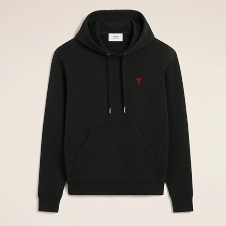 1FF1006-116 AMI Cotton Ami De Coeur Hoodie Black #BFUSW235.730.001 (C-EU-E)