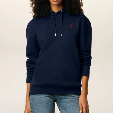1FF1006-117 AMI Cotton Ami De Coeur Hoodie Night Blue #BFUSW235.730.430 (EU)