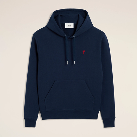 1FF1006-117 AMI Cotton Ami De Coeur Hoodie Night Blue #BFUSW235.730.430 (EU)