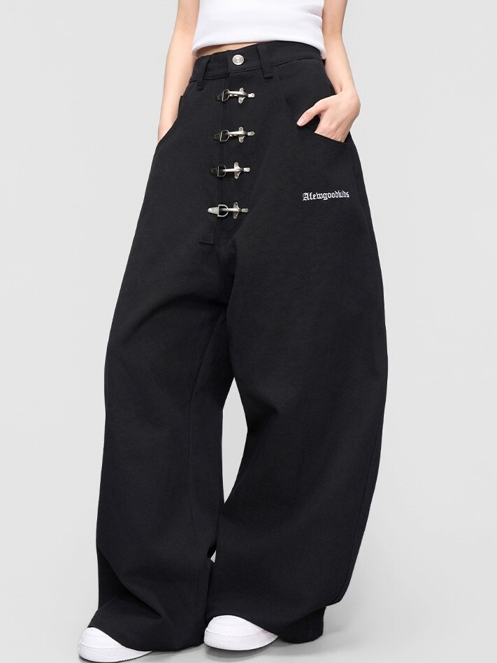 AFGK  美式復古 飛機釦 背後口袋刺繡 闊腿彎刀長褲 A FEW GOOD KIDS