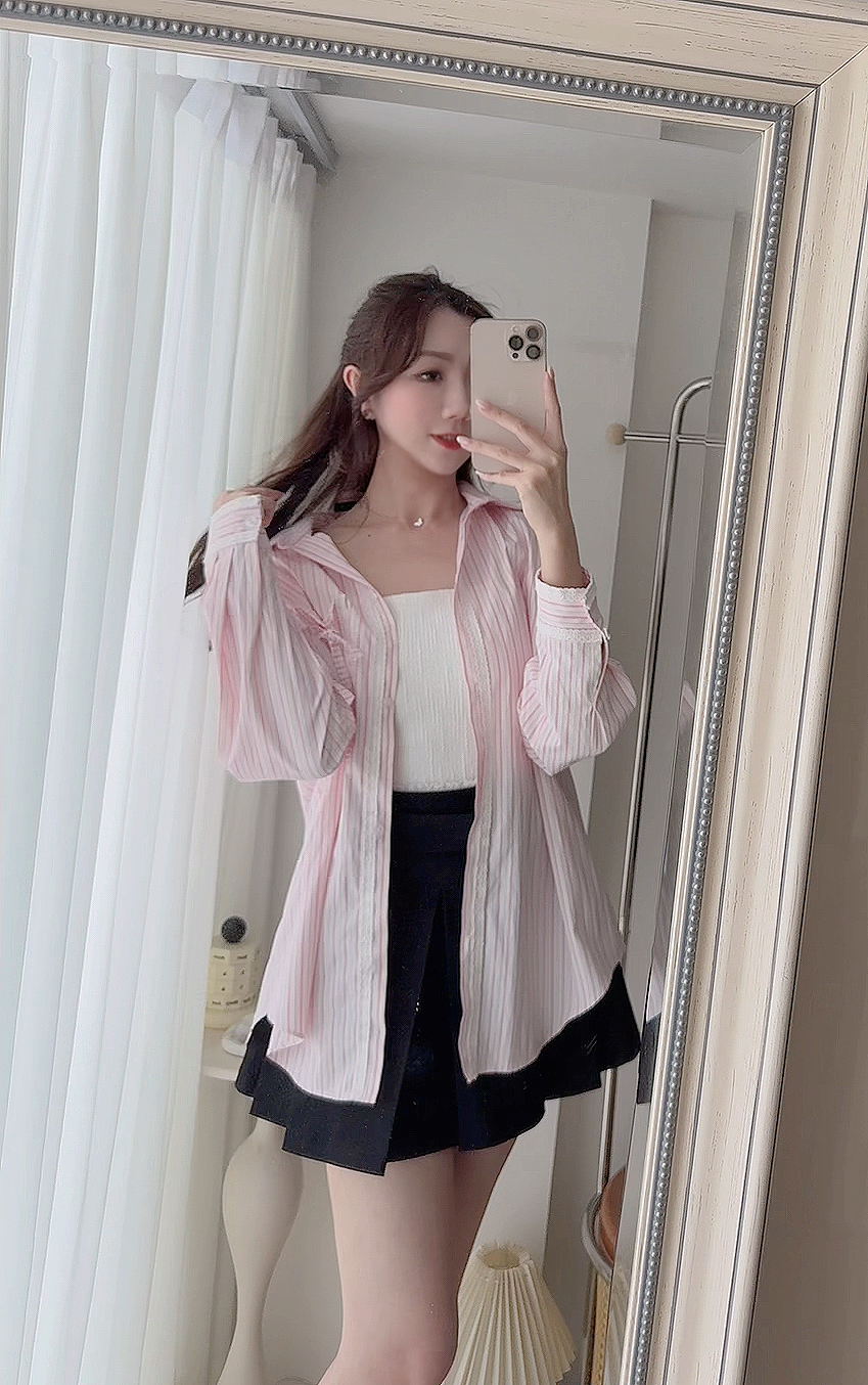 *BJ2 MADE SERIES* Amélie Lace Trim Bow-Tie Pink Stripe Blouse 🎀 LIVE 1004