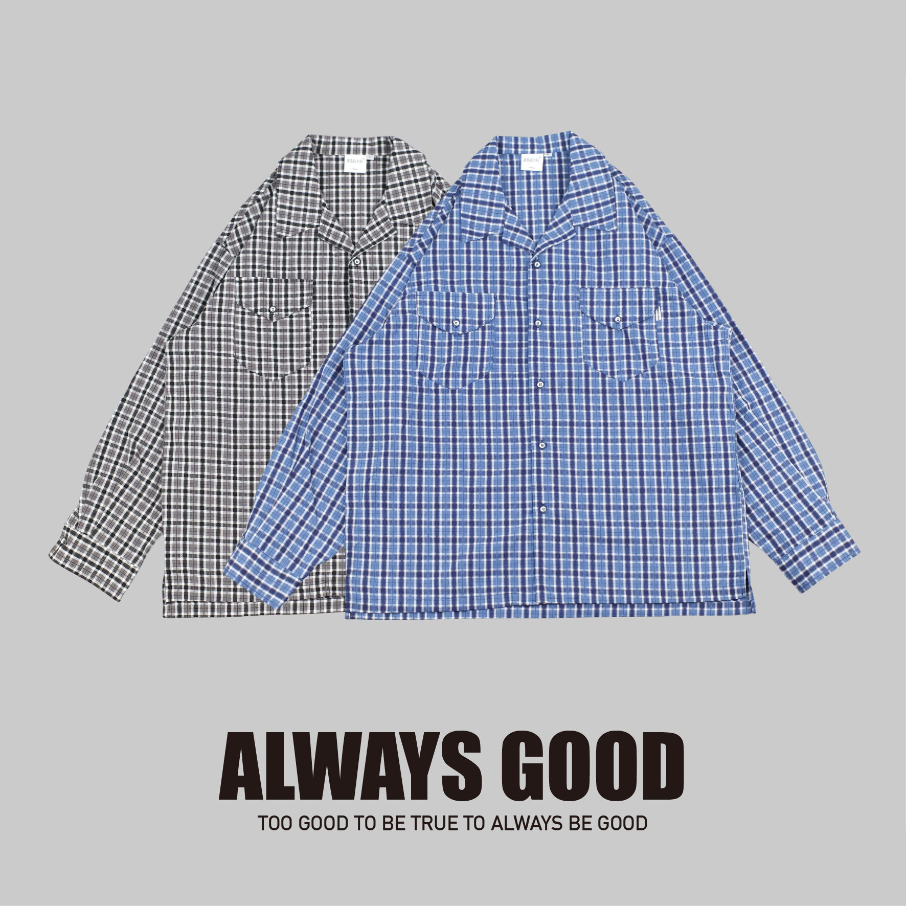 『Always_Good』CITYBOY 闊版 古巴領 格紋 長袖襯衫
