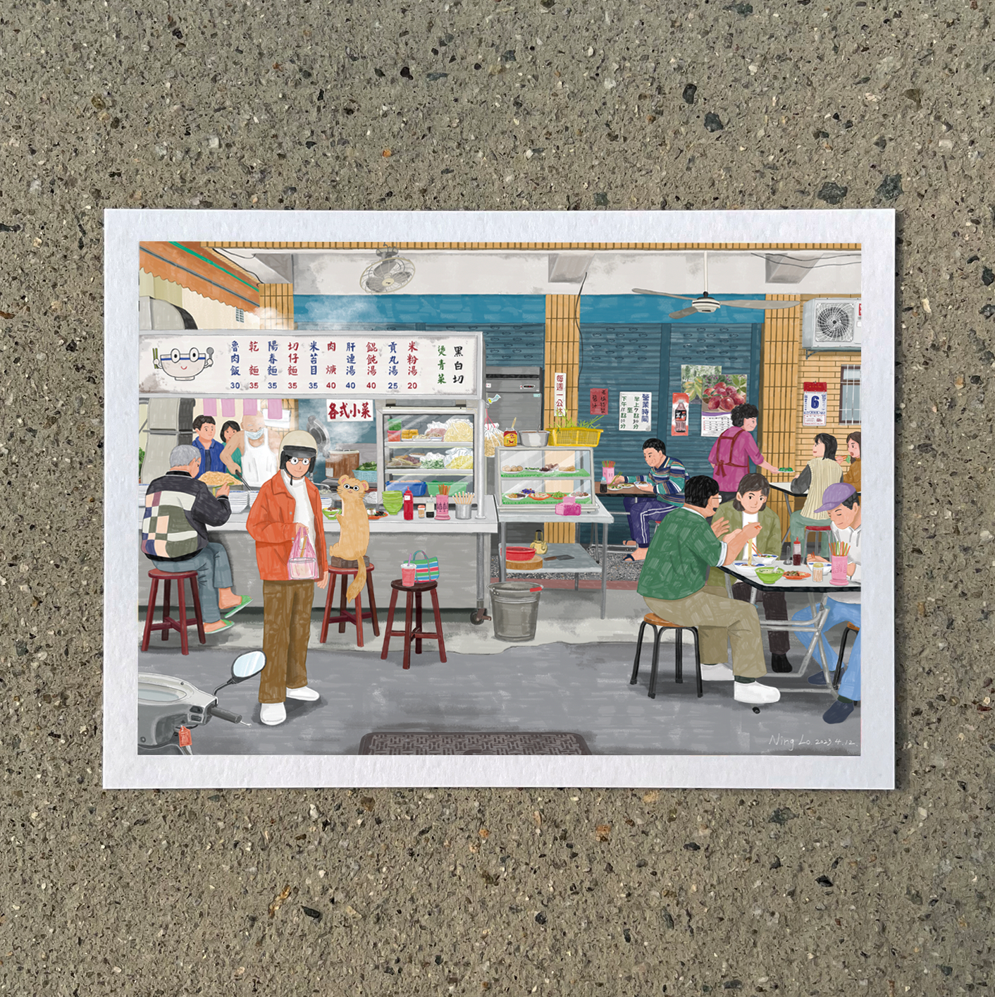 無名攤販（小吃店）_活所在系列 插畫明信片｜羅寗 Lo Ning