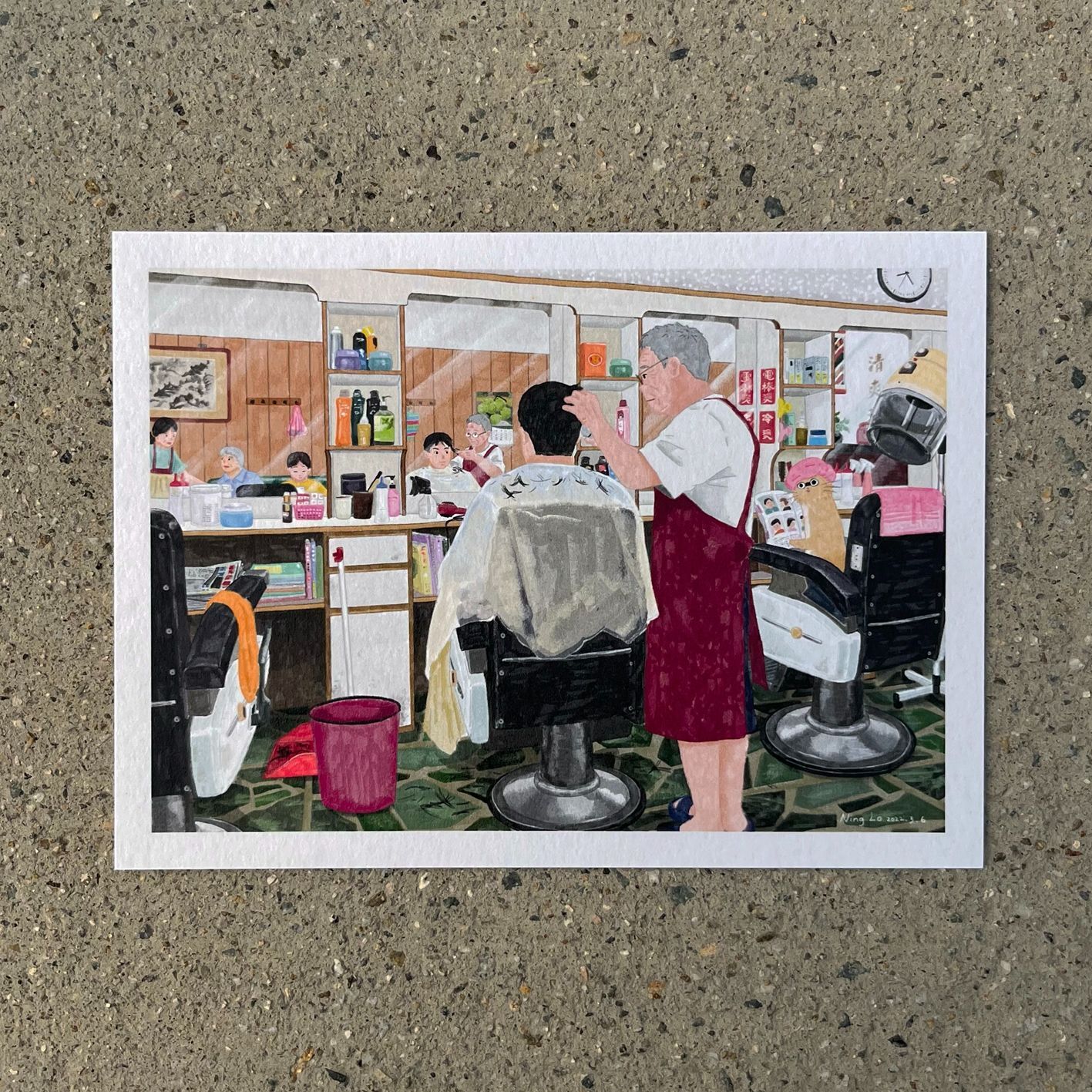 清爽理髮廳  _活所在系列 插畫明信片｜羅寗 Lo Ning