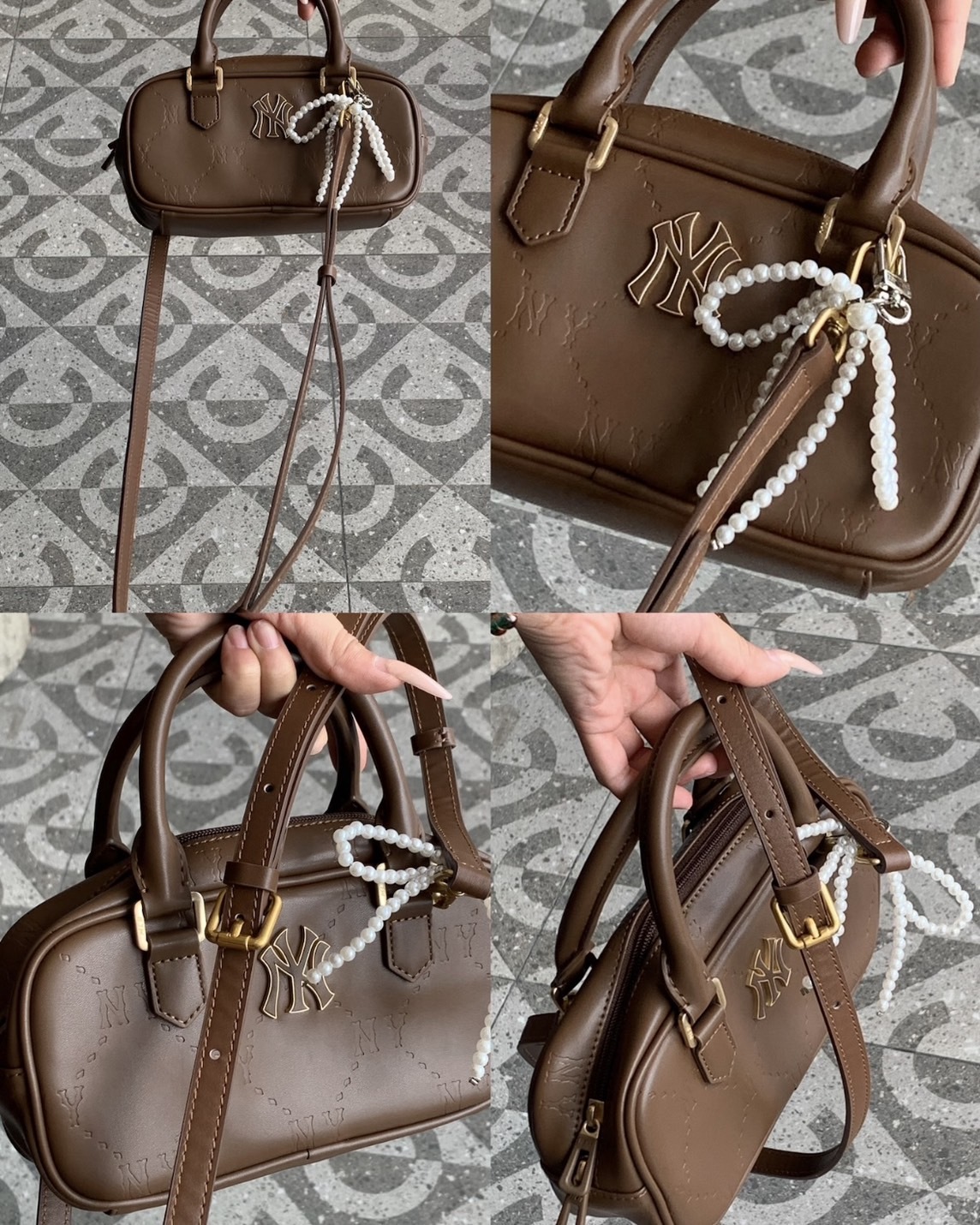 【現貨】MLB 美國大聯盟 洋基 皮革 老花 韓系 保齡球包 軟糖包 3色