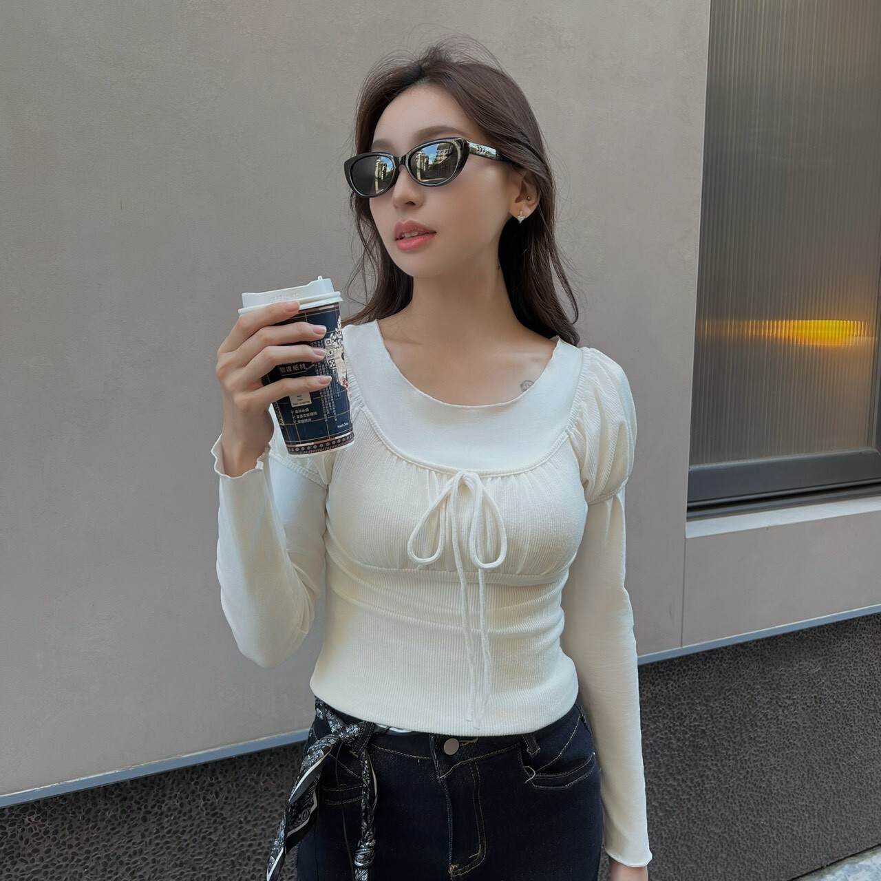 公主袖假兩件棉質上衣/二色