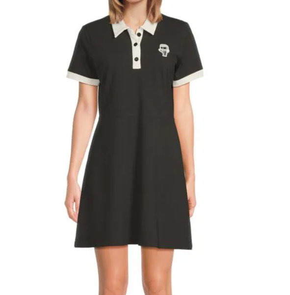 [S] KARL LAGERFELD BLACK SHORT SLEEVE POLO SPORT DRESS, L5TD7429-BLK (SKL1357)