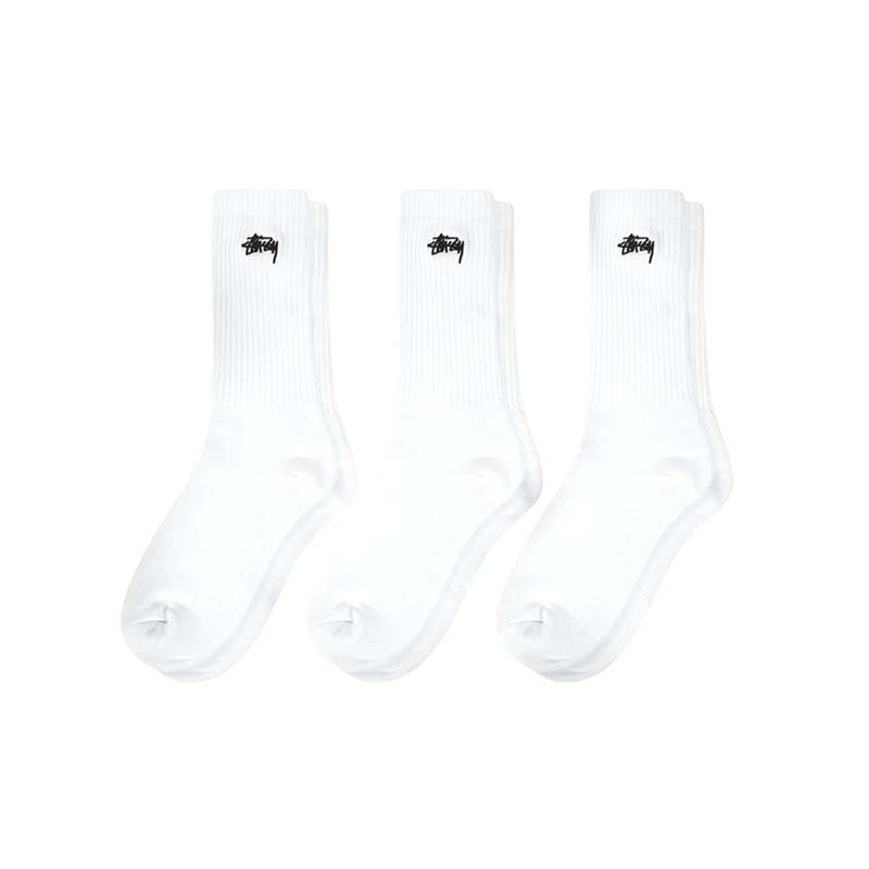 Stussy Crew Socks 3 Pack White 長襪 三雙一組 白色 138775-WE [台灣現貨]