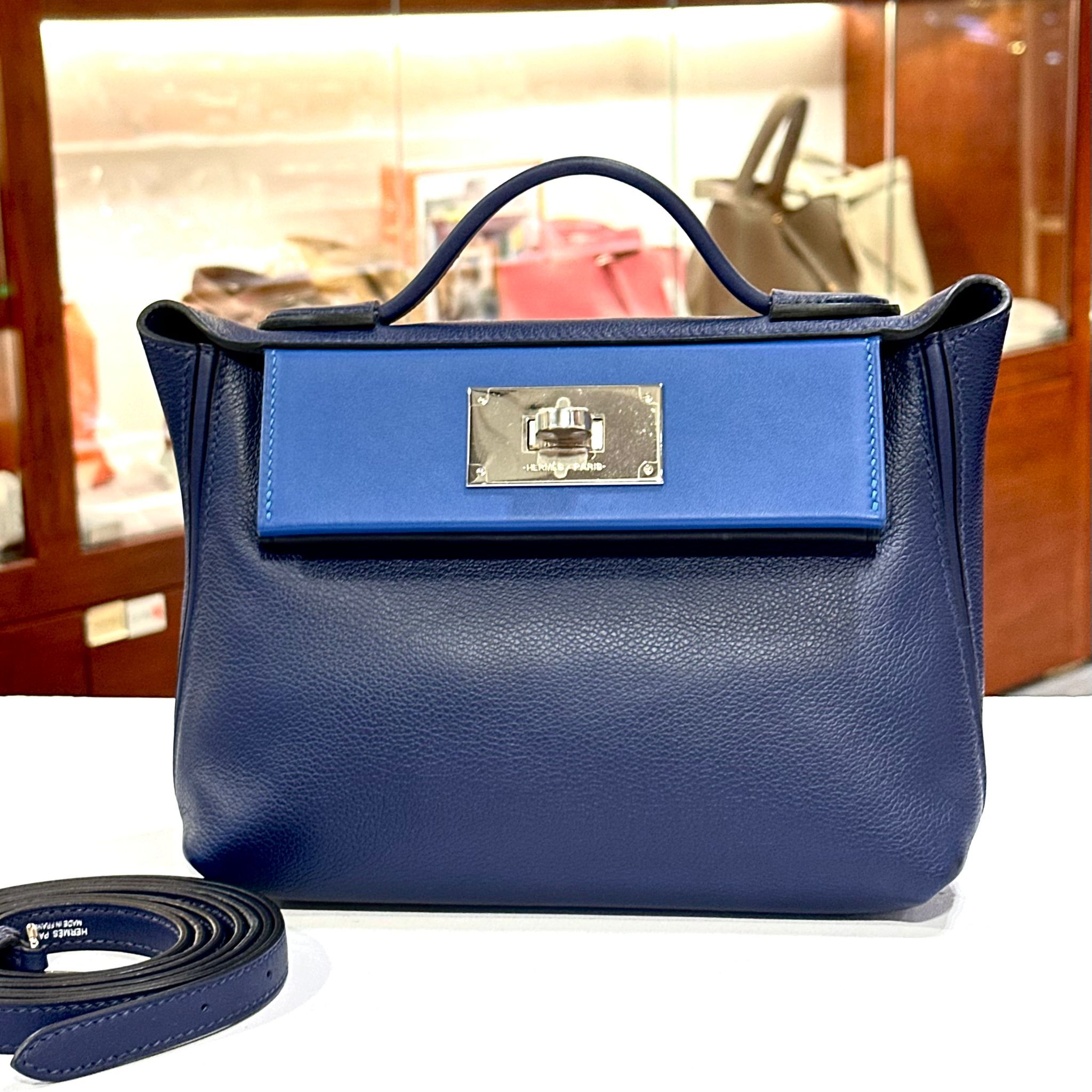 全新未使用品HERMES 24/24 21 MINI U刻 寶石藍銀扣 EVERCOLOR皮 73 Bleu Saphir H082153CCAF #兩年免費保養 #BRAND NEW #香榭站正品