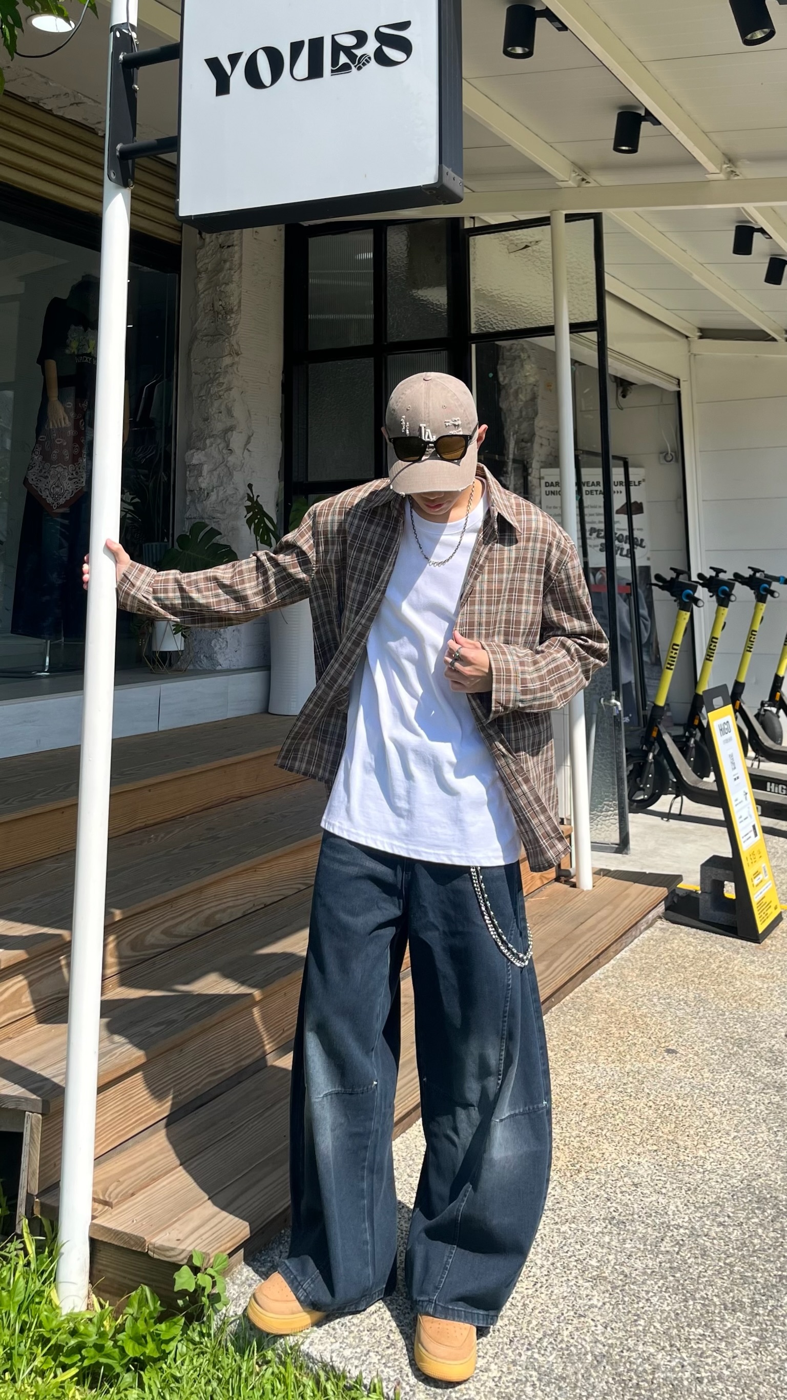 正韓 復古格紋隨性寬襯衫 (2colors)