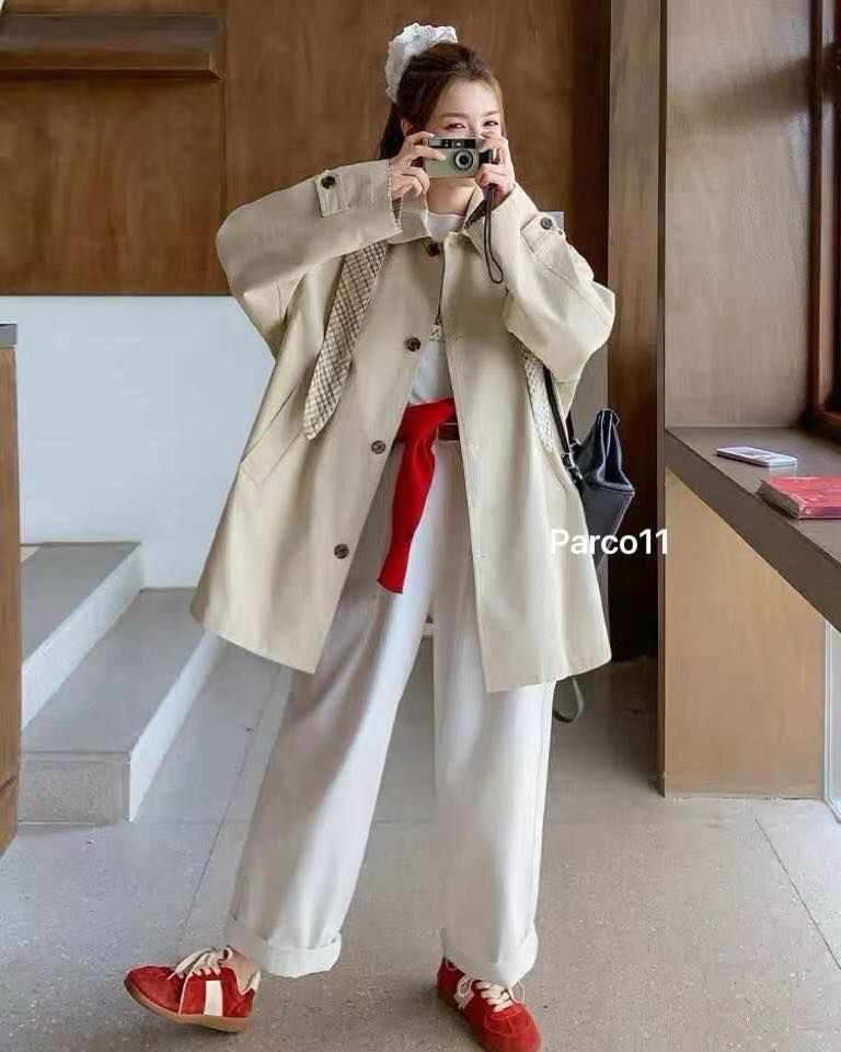 【質感超好的內格紋拼接連帽風衣外套】（現貨）