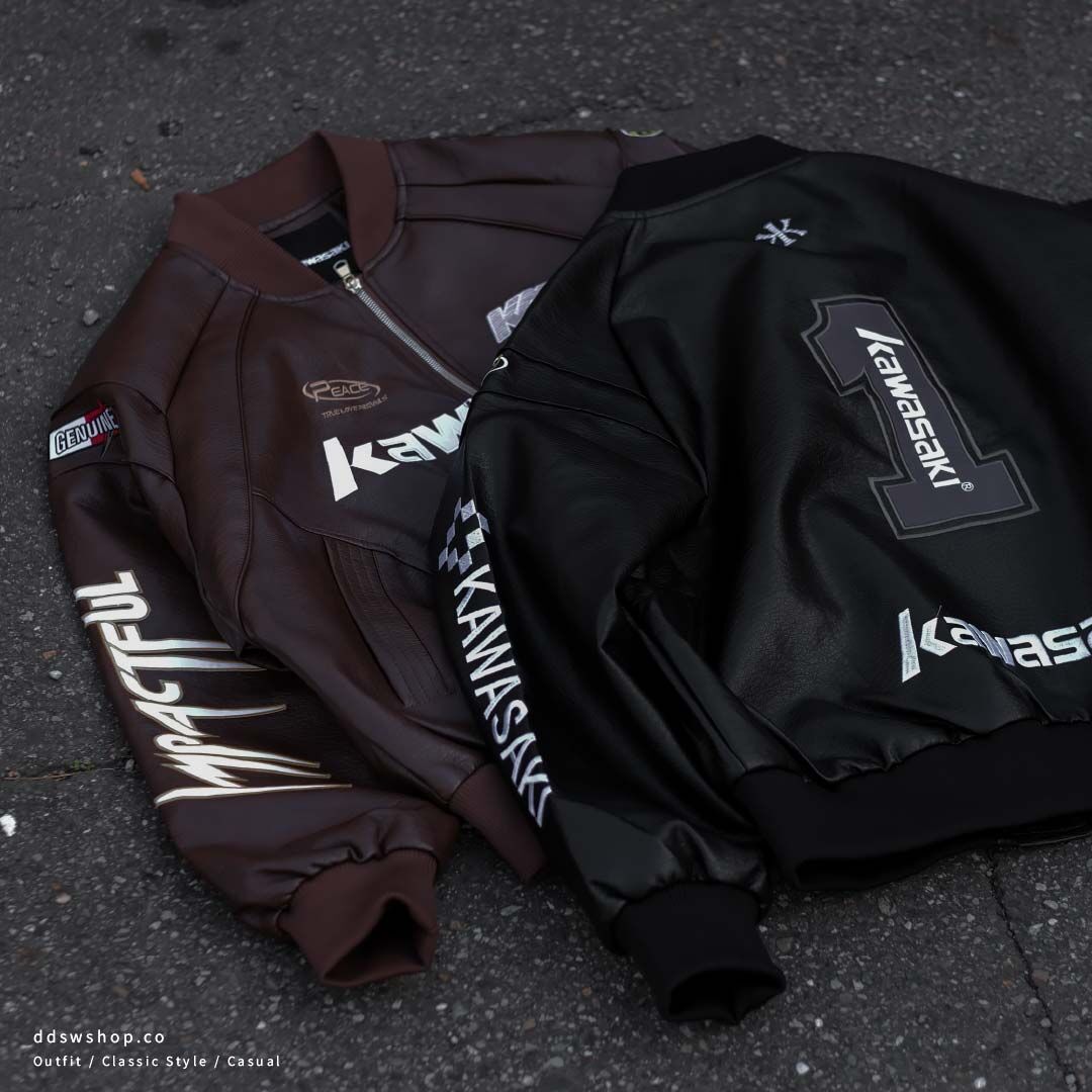 "代購" Kawasaki 美式復古 刺繡皮外套