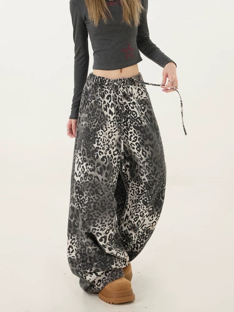 (GOAL) 美式個性豹紋闊腿落地褲 ERHU 93336