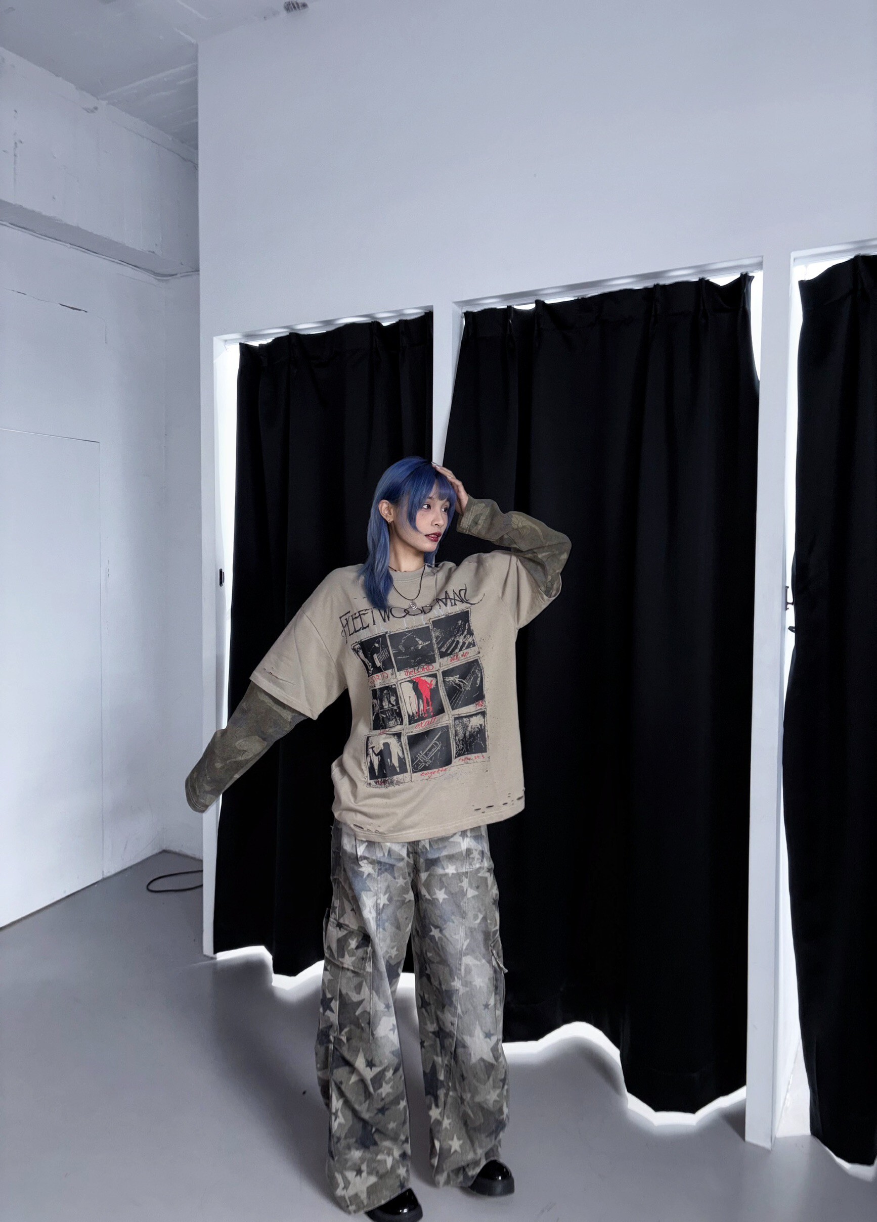 (GOAL) 美式滿版水洗星星工裝長褲 erhu 25046