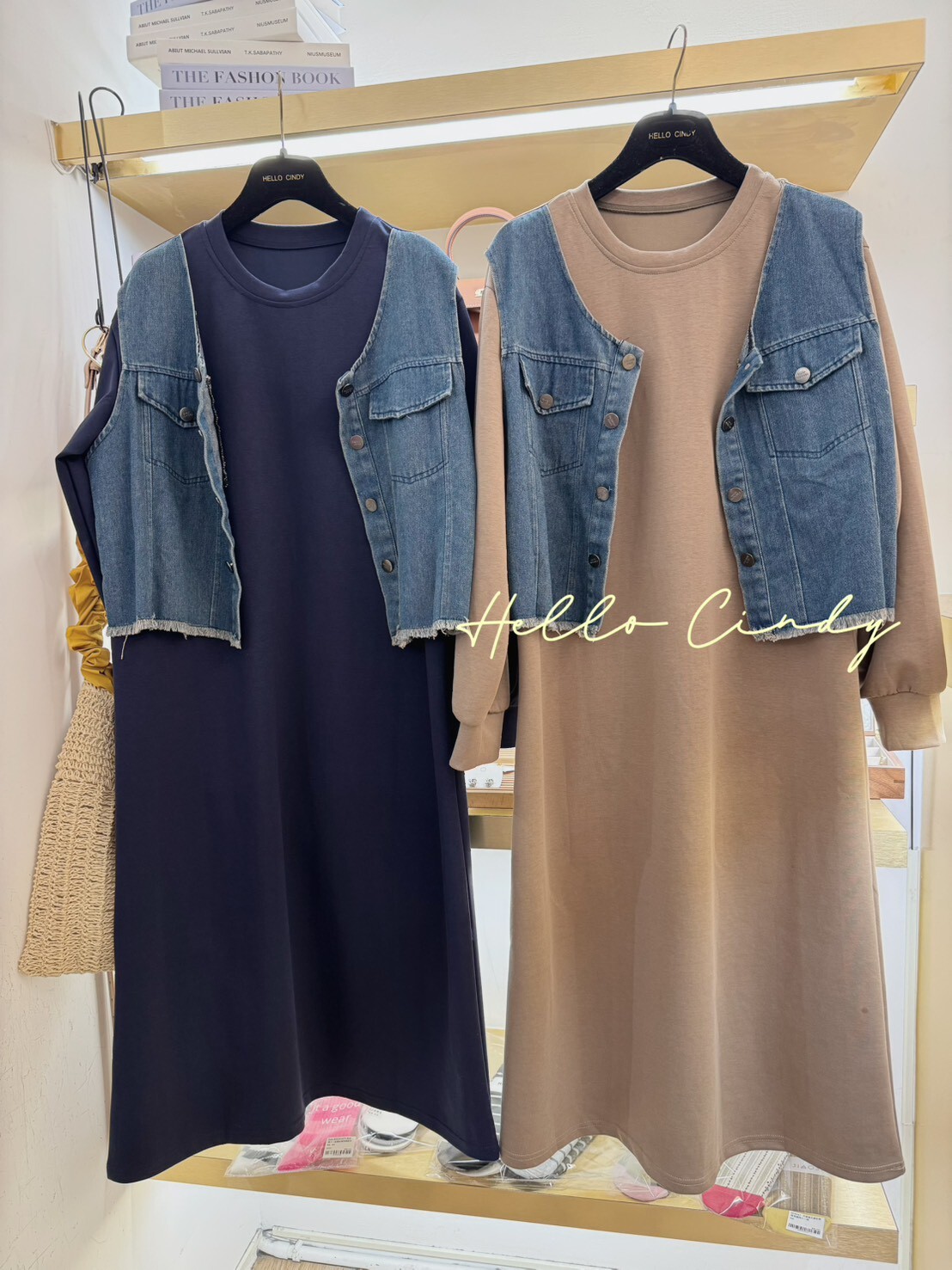 B10039 -肉肉女孩必買的超顯瘦牛仔假背心太空棉質連身洋裝