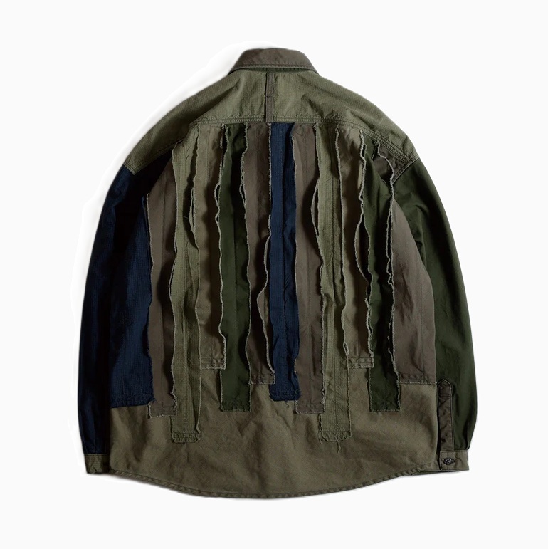 10/7 UPDATED: FDMTL JAPAN 2025 A/W OBI STRIPE SHIRT RINSE (FA25SH45B) - OLIVE PRE ORDER ITEM (預訂中)