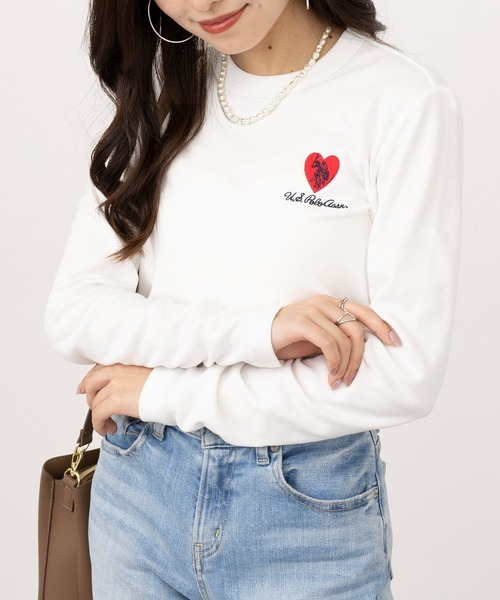 日本🇯🇵連線 U.S. POLO ASSN. 心型刺繡長袖T恤 刺繡 愛心 長袖 簡約 4色(任買兩件711免運)/預購