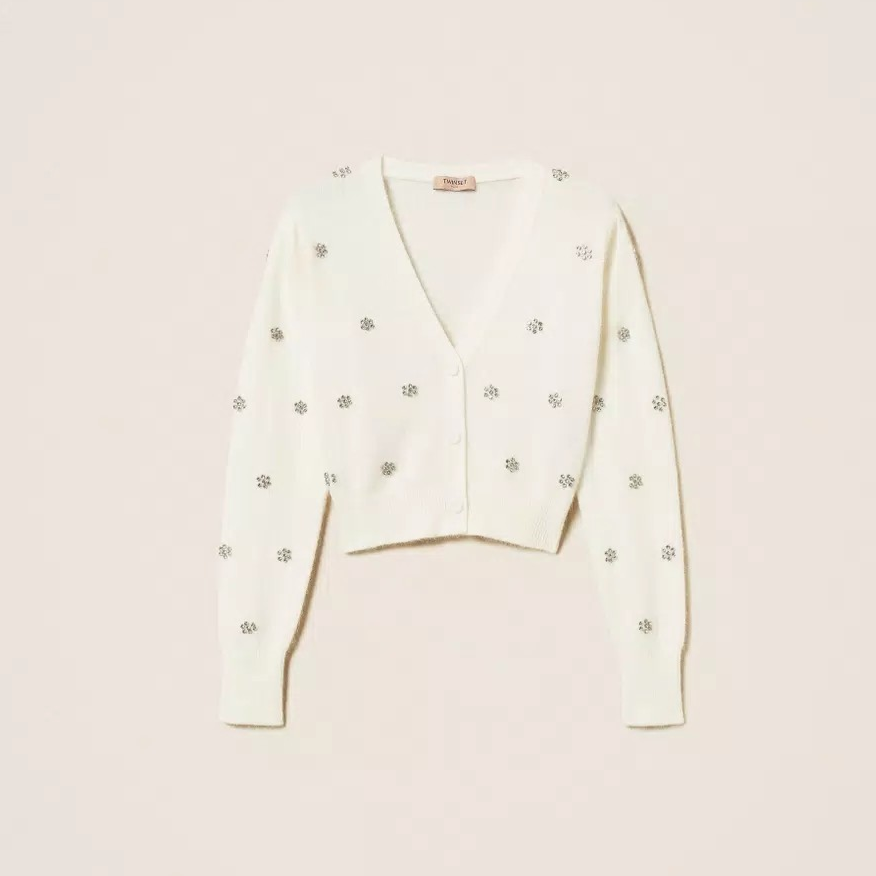 1TS1008-010 TWINSET Angora Blend Cardigan with Embroidery Neve #252TT3180 (C-BO-E)