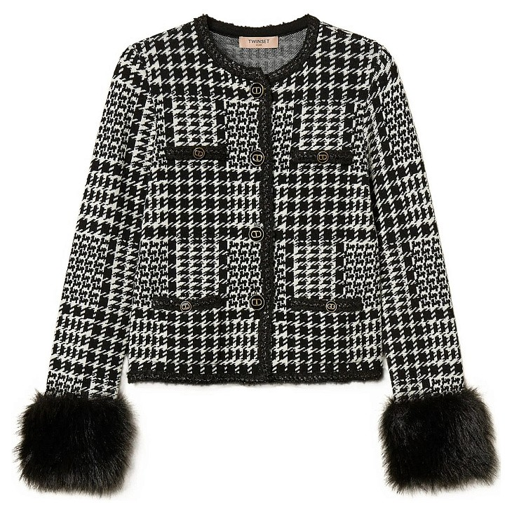 1TS1008-030 TWINSET Faux Fur Cuffed Jacket Black #252TT3040 (C-BO-E)