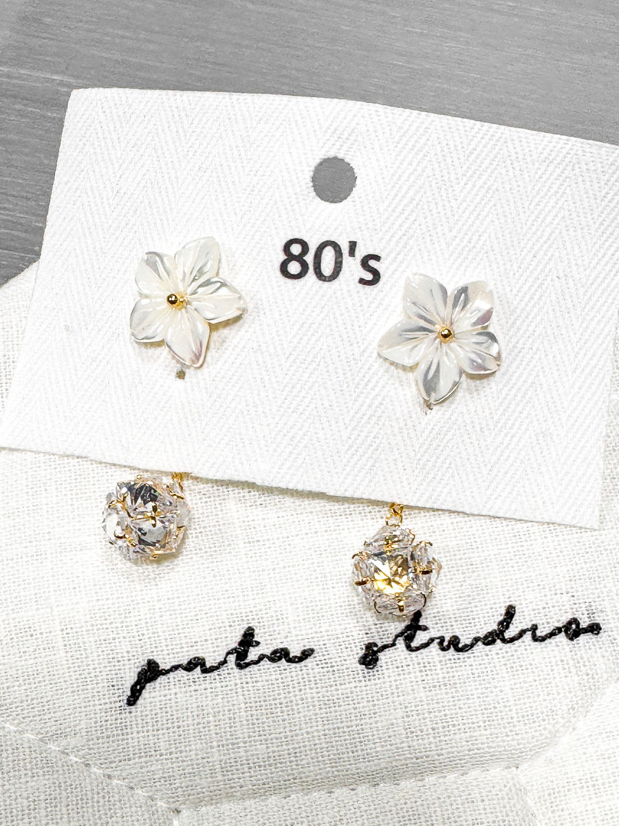 【SALE SALE SALE🔥】 貝母 花花  後托閃閃球 耳環 "925純銀耳針" 【不設退換】