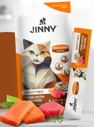 泰國JINNY CREAMY TREAT 吞拿魚&三文魚口味肉醬75g(5支裝)