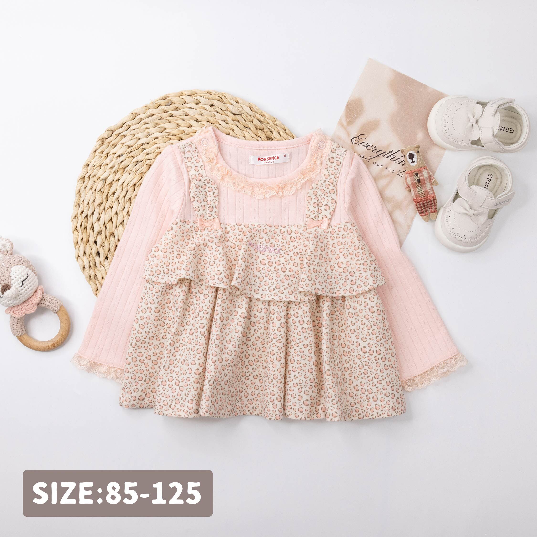 波紳士【22527】質感豹紋假兩件蕾絲拼接上衣