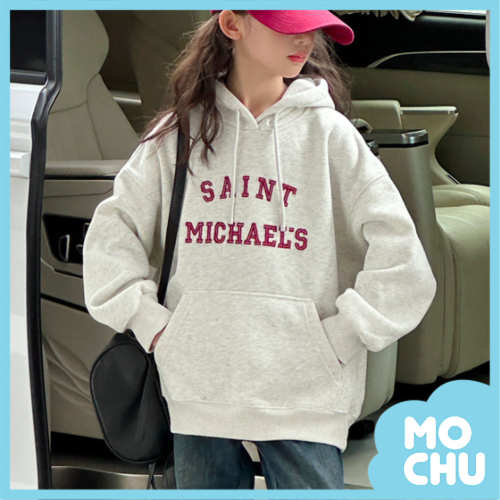 (120cm現貨)英文繡字加絨休閒連帽上衣