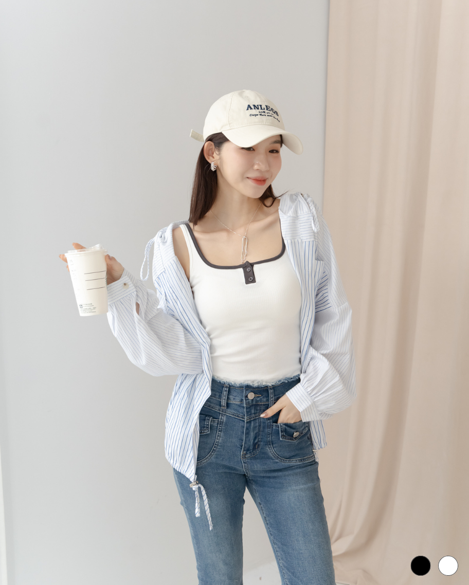 撞色滾邊U領小可愛