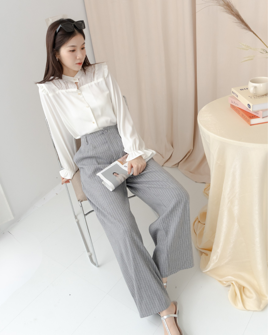 微正式直條紋打褶長褲