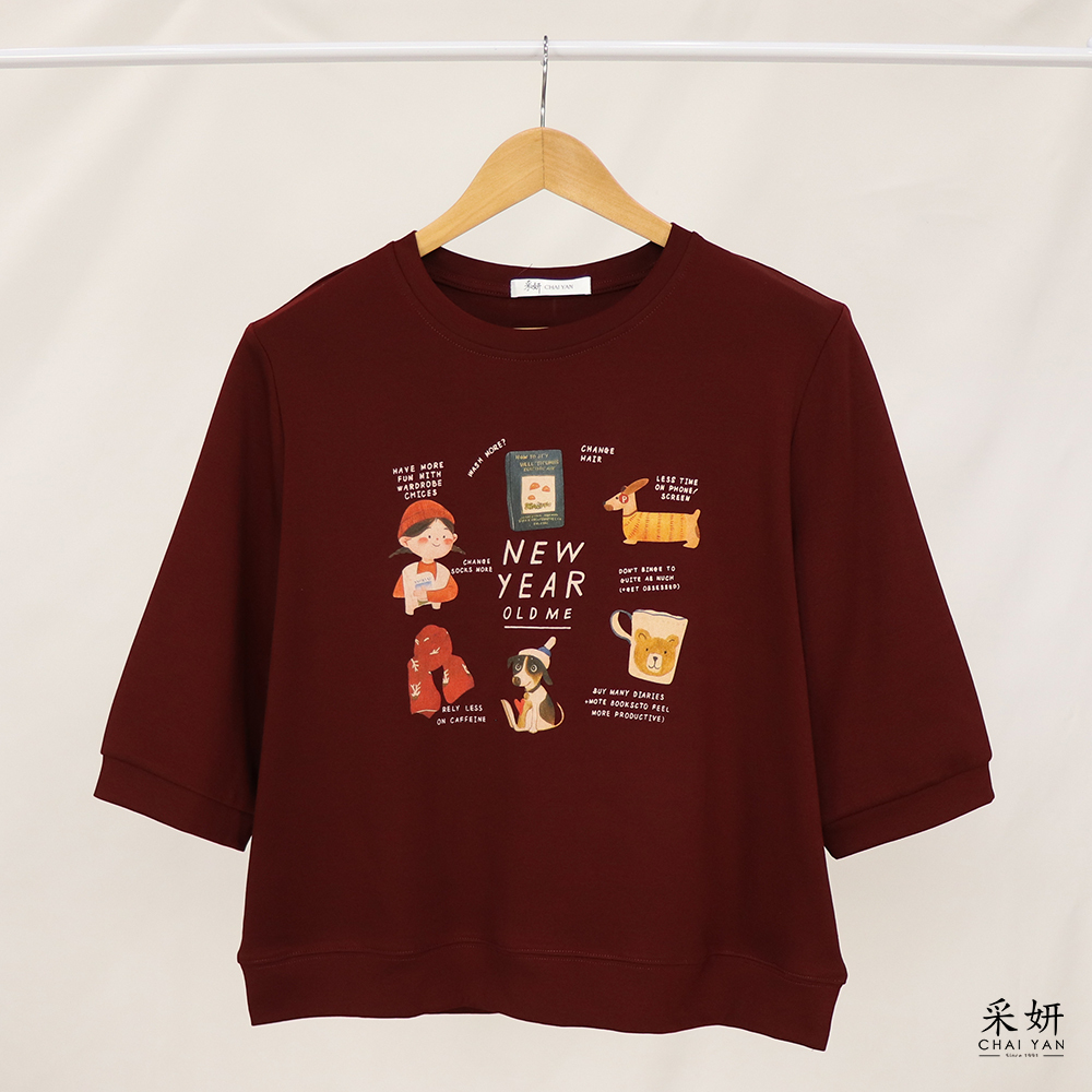 字母女孩小狗印花圓領半袖上衣