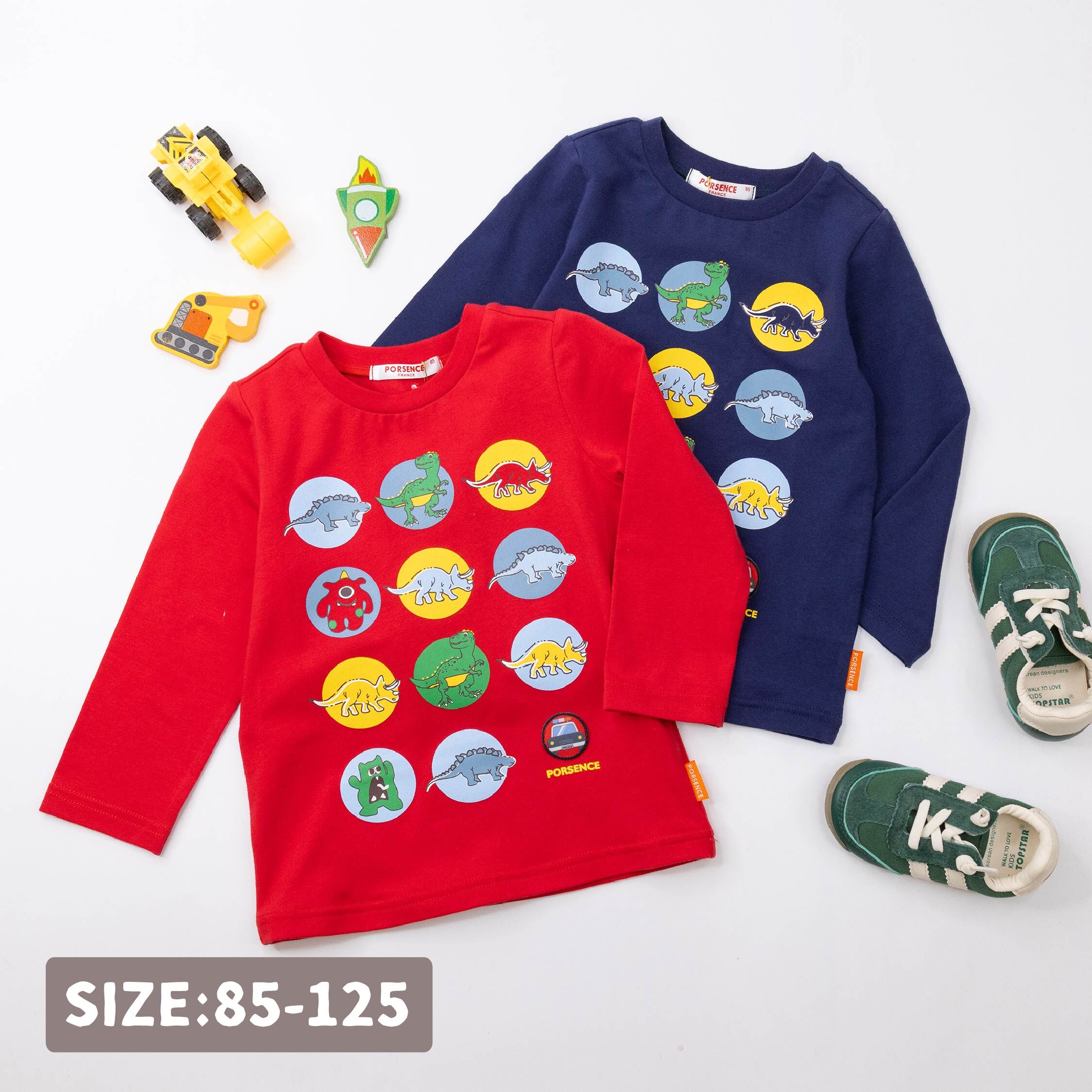 波紳士【22502】色彩恐龍警車布貼上衣＊二色